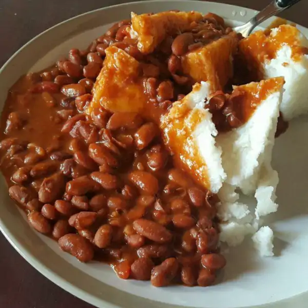 posho with beans on a plate